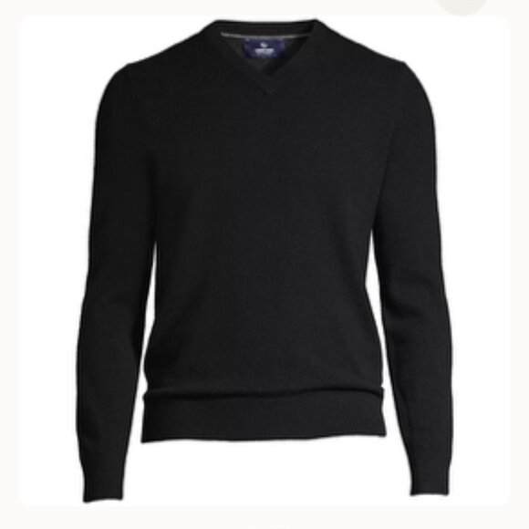 LANDS END Black 100% Cashmere V Neck Pullover Sweater Medium - Picture 2 of 9